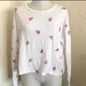 T-shirt Victoria's Secret PINK à Col Rond Imprimé Roses Floral Blanc - Taille XS Neuf Avec étiquettes